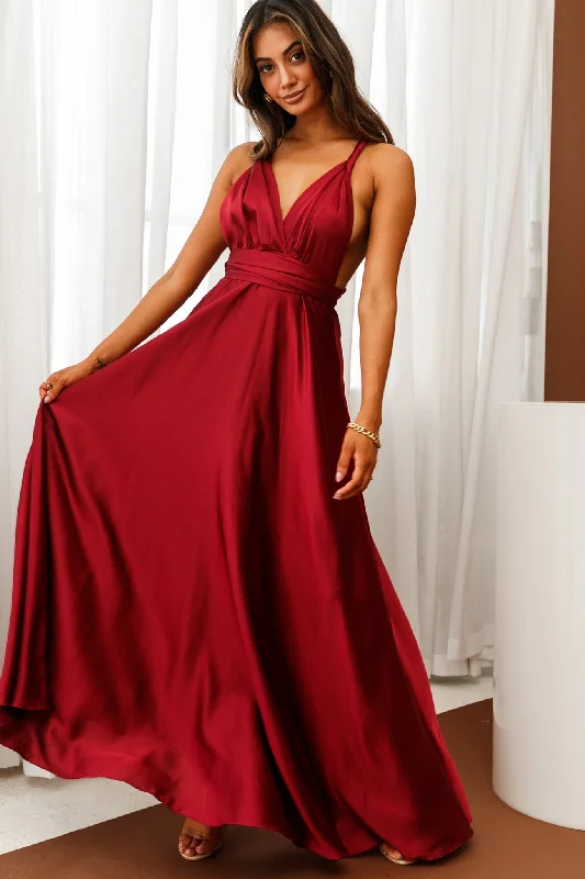 Ariana Multiway Maxi Dress Wine Fashionable Button-Down Maxi Dress