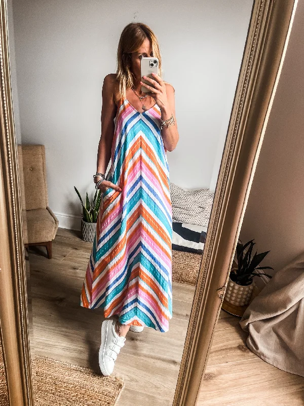 b.young Desmoa Striped Maxi Dress PREMIUM BRAND Cozy Ruffle Sleeve Maxi Dress