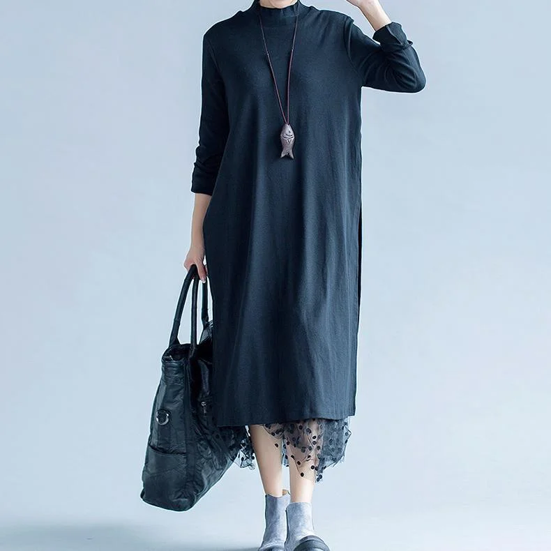 baggy loose spring black casual lace patchwork dress plus size slim o neck maxi dress Fashionable Sheer Maxi Dress