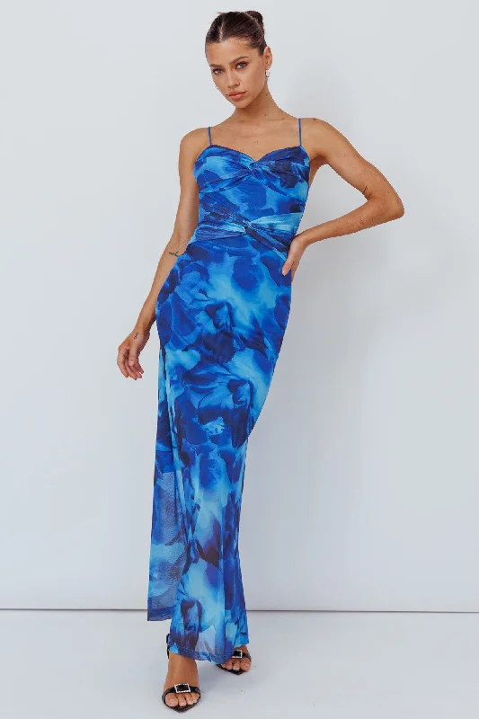 Beulah Twist Bodice Maxi Dress Floral Blue Elegant Lace-Up Maxi Dress