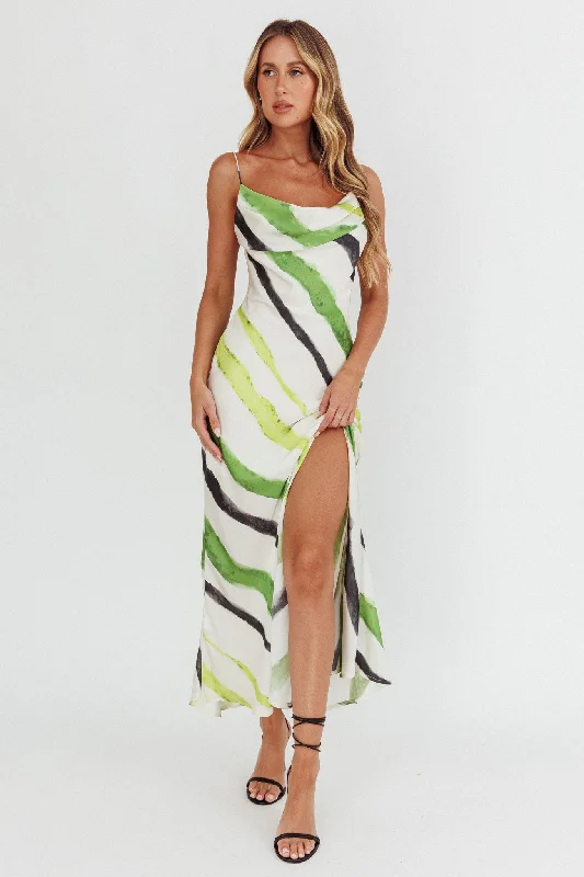 Blondine Cowl Bust Split Maxi Dress Green Elegant Tiered Maxi Dress