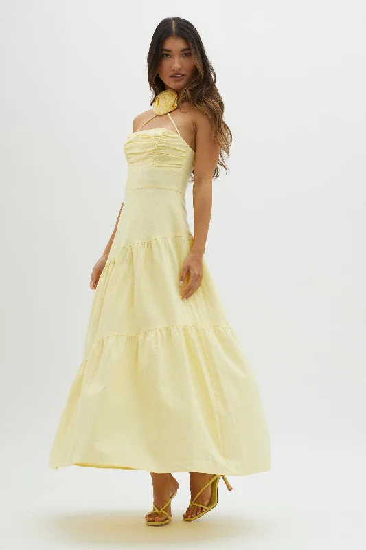 Bondi Rose Decoration Maxi Dress Lemon Elegant Floral Maxi Dress