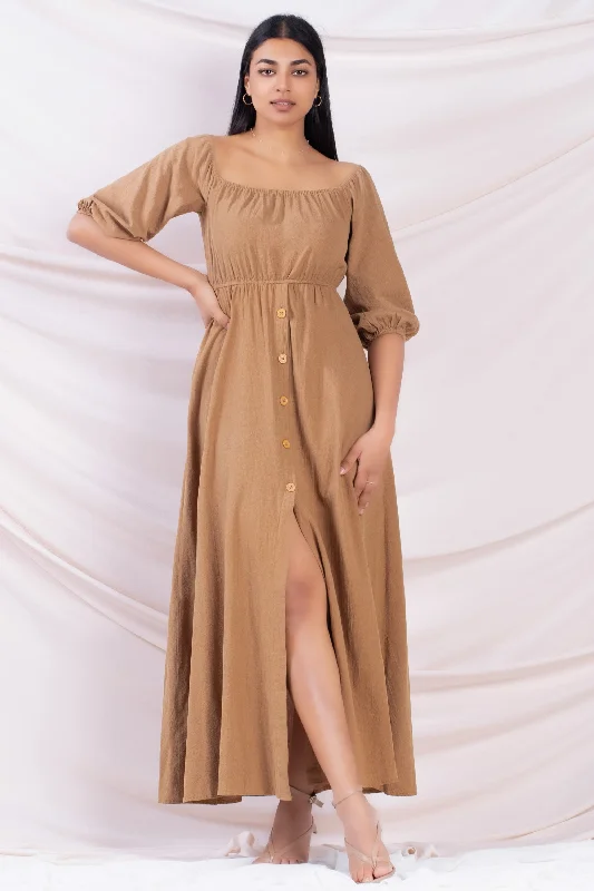 Brown Button Up Maxi Dress Chic Summer Maxi Dress