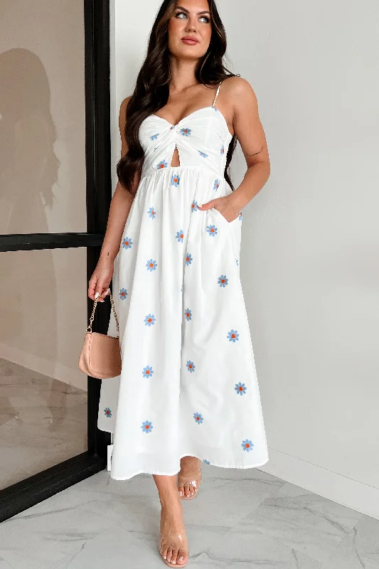 Captivated By You Floral Maxi Dress (Ivory/Blue) Fashionable Off-Shoulder Maxi Dress