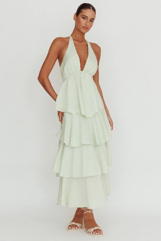 Catalina Tiered Ruffle Maxi Dress Sage Trendy Fit-and-Flare Maxi Dress