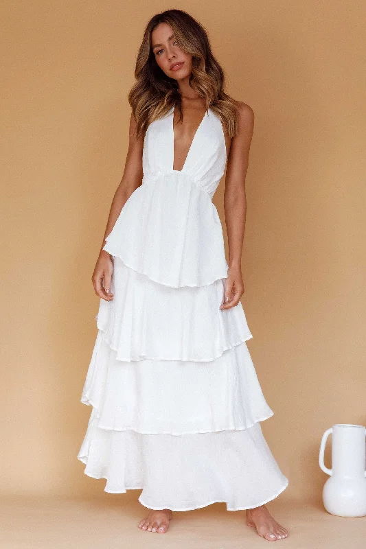 Catalina Tiered Ruffle Maxi Dress White Chic Boho Print Maxi Dress