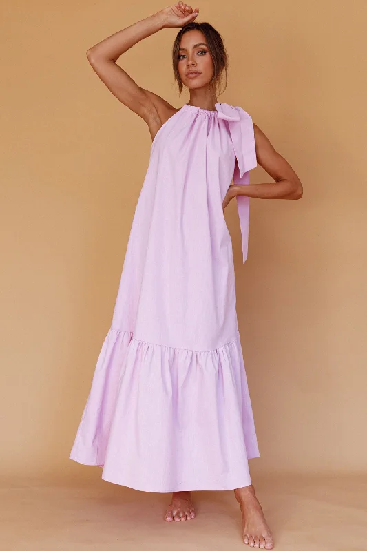 Cruise Shoulder Tie Maxi Dress Lilac Cozy Maxi Dress with Slit