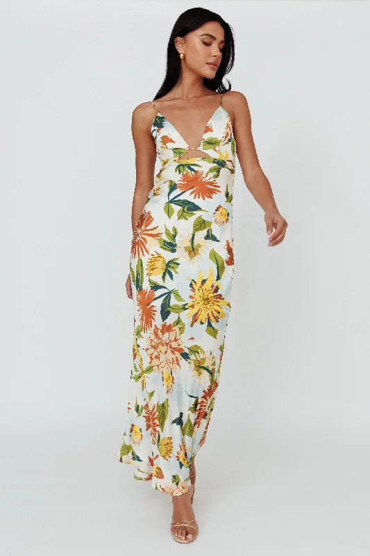 Dance Again Cut-Out Back Maxi Dress Floral Green Trendy Maxi Dress with Lace