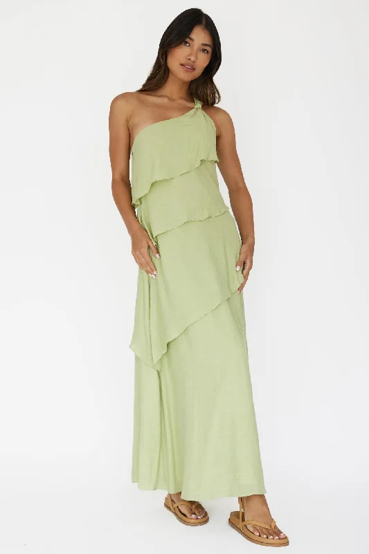 Delwyn One-Shoulder Maxi Dress Sage Chic Sleeveless Maxi Dress