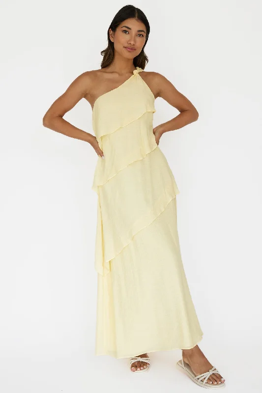 Delwyn One-Shoulder Maxi Dress Yellow Trendy Printed Maxi Dress