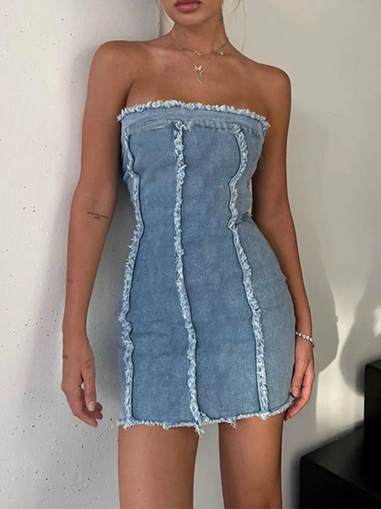 Denim Bodycon High Waist Sleeveless Casual Y2K Mini Dress Classic Shift Mini Dress