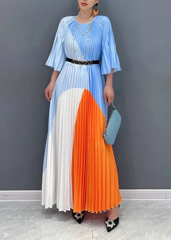 DIY Multi Wrinkled Patchwork Maxi Dresses Long Sleeve UU1016 Comfortable Maxi Dress with Slits