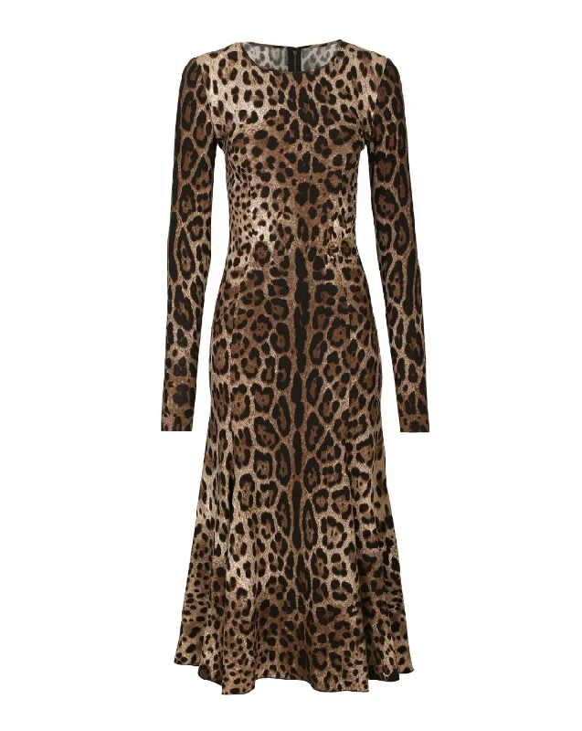 Dolce & Gabbana leopard-print midi dress Stylish Midi Dress with Cuffs