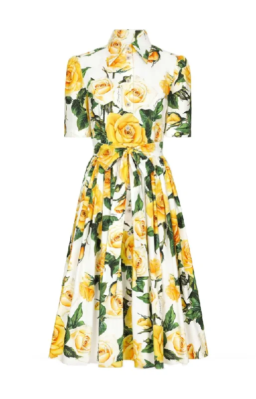 Dolce & Gabbana rose-print cotton midi dress Stylish High-Waisted Midi Dress