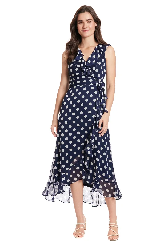 Dotted Ruffle Hem Maxi Dress Fashionable Open-Back Maxi Dress