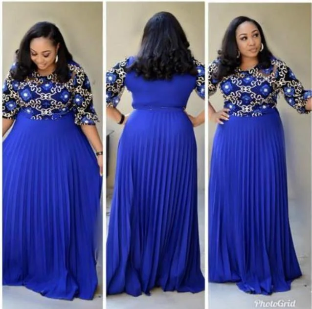 Dress-African Women Maxi Dress Blue Comfortable T-Shirt Maxi Dress