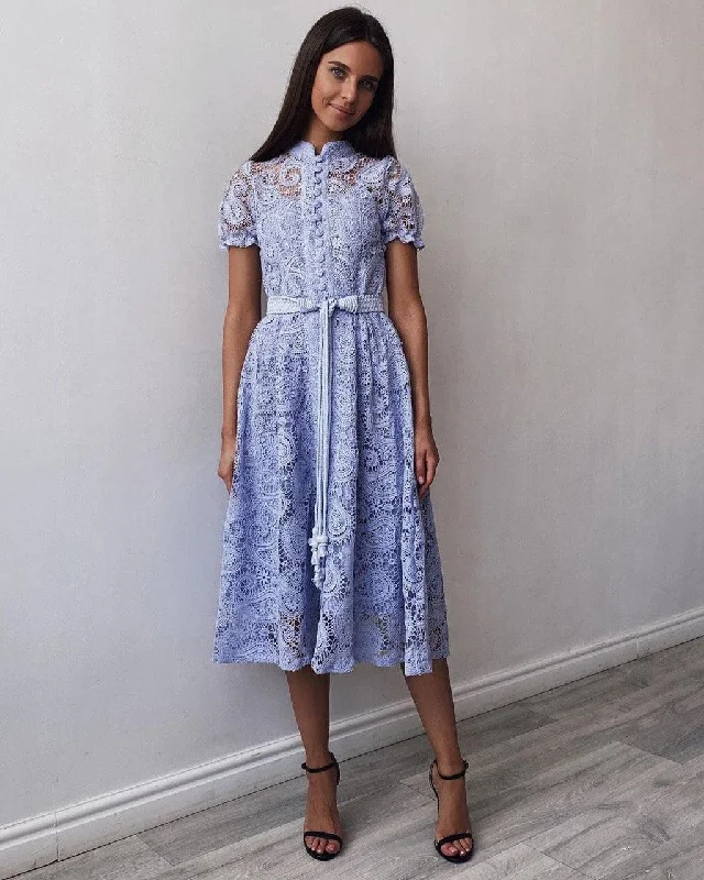 Elegant Lace Lilac Midi Dress Comfortable Wrap Midi Dress