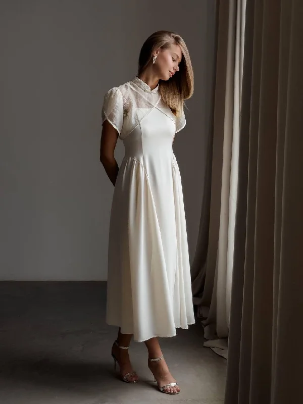 Elegant White Midi Dress Trendy Tiered Hem Midi Dress