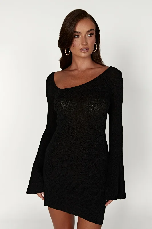 Ember Dry Handle Knit Mini Dress - Black Stylish Button-Down Mini Dress