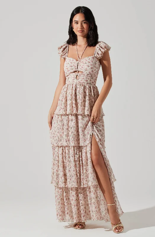 Emmeline Floral Tiered Maxi Dress Stylish Maxi Dress with Pleats