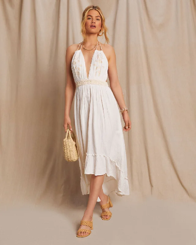 Emmie Crochet Embroidered Maxi Dress Elegant Lace-Up Maxi Dress