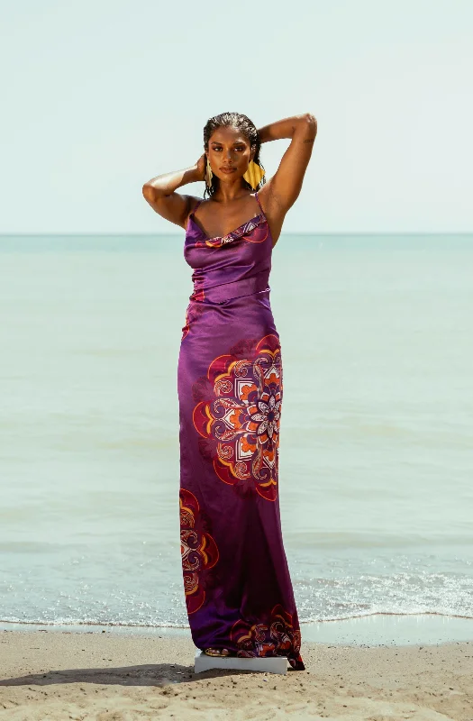 ENANG PURPLE MAXI DRESS Fashionable Halter Neck Maxi Dress