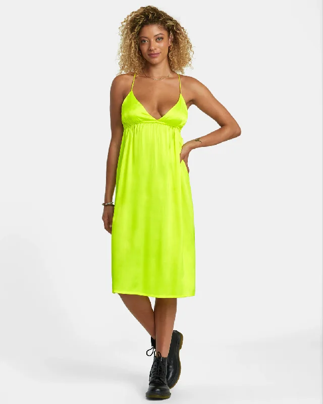 Faded Midi Dress - Neon Yellow Comfortable Button Front Midi Dress