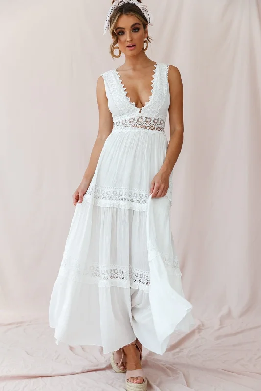 Faith Embroidered Details Maxi Dress Ivory Comfortable Flowy Maxi Dress