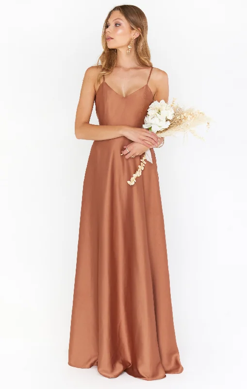 Faith Maxi Dress ~ Copper Luxe Satin Cozy Knit Maxi Dress