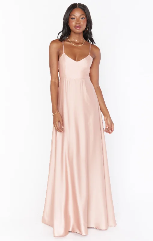 Faith Maxi Dress ~ Rose Gold Luxe Satin Elegant Silk Maxi Dress