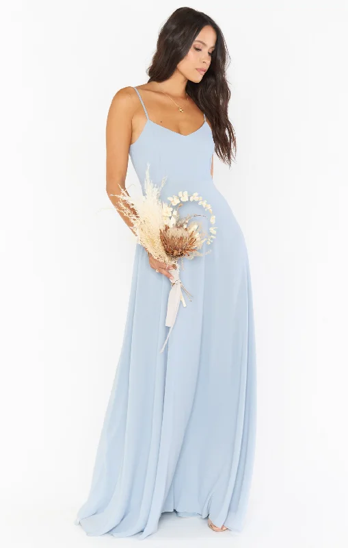 Faith Maxi Dress ~ Steel Blue Chiffon Comfortable Pleated Maxi Dress