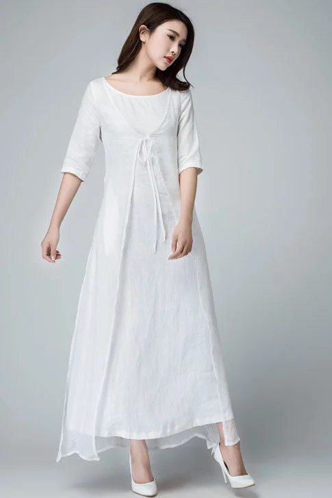 Feminine White maxi dress 1485# Trendy Off-Shoulder Ruffle Maxi Dress