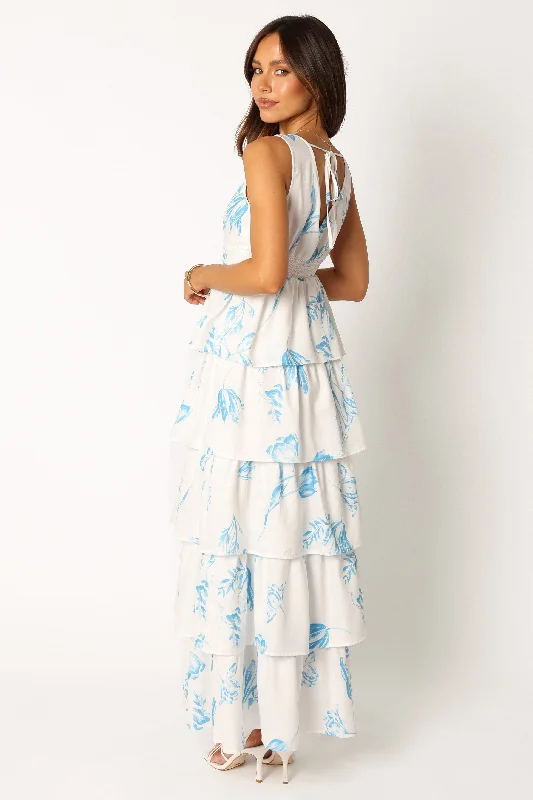 Flora Tiered Maxi Dress - White Floral Stylish Longline Maxi Dress