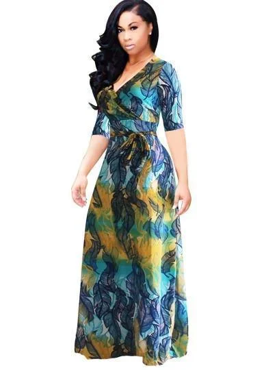 Floral Dress V Neck Plus Size Maxi Dress Cozy Open-Back Maxi Dress