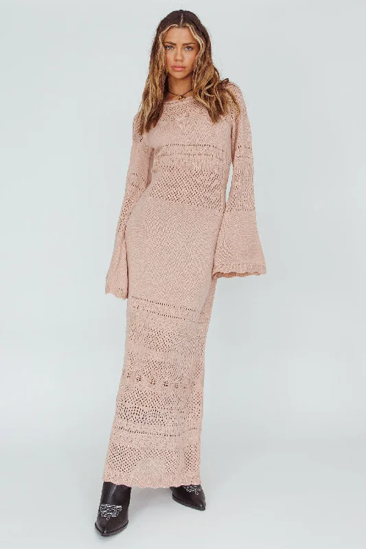 Gail Long Sleeve Crochet Maxi Dress Blush Fashionable Chiffon Maxi Dress