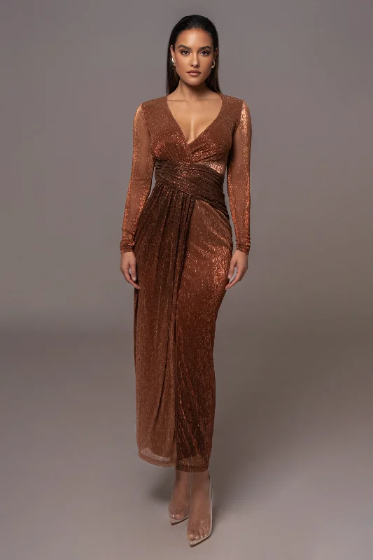 Gold Karissa Plunge Maxi Dress Fashionable High-Waist Maxi Dress