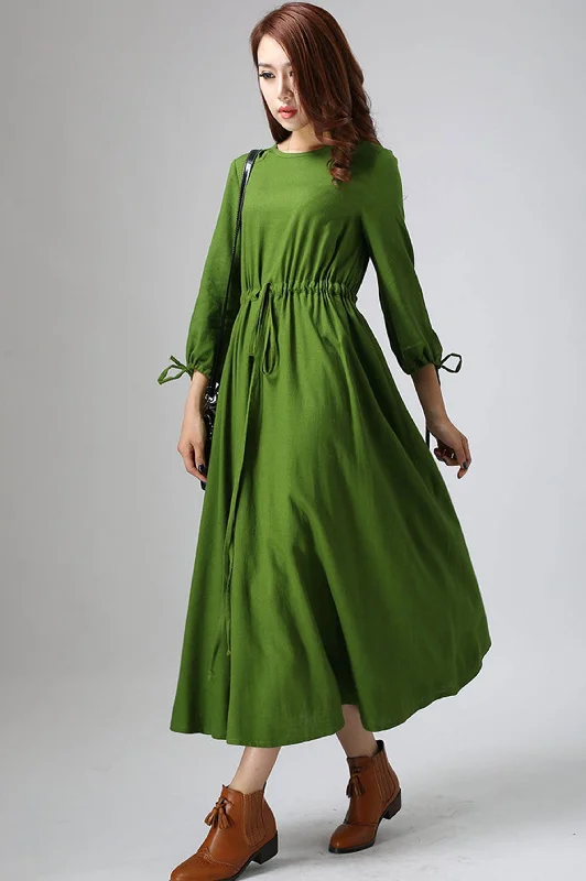 Green dress woman casual maxi dress long day dress custom made (806) Elegant Maxi Dress with Drapes