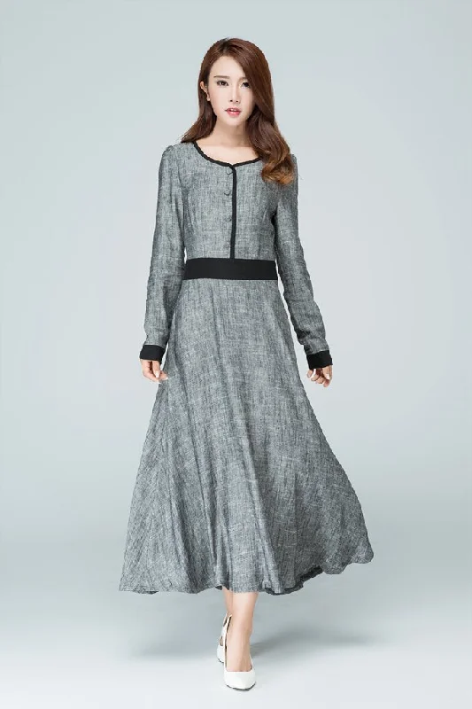 grey dress,linen dress,maxi dress 1578 Stylish Button-Up Maxi Dress