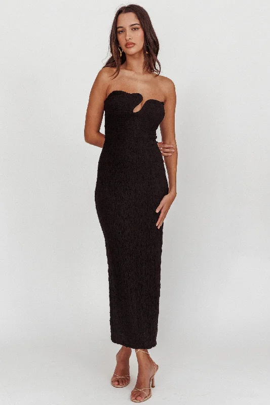 Horizon Strapless Textured Midi Dress Black Trendy Mock Neck Midi Dress