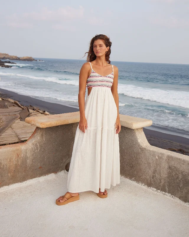 Hot Tropics Flowy Maxi Dress - Snow White Stylish One-Shoulder Maxi Dress