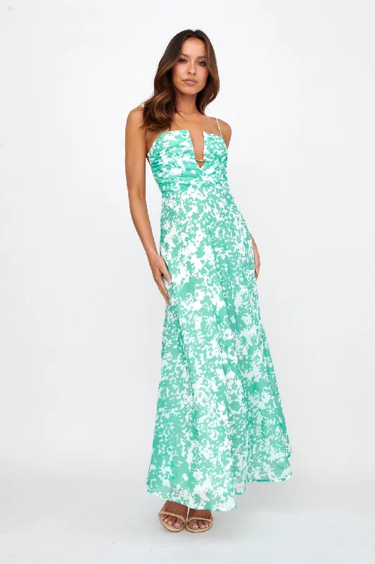 Huda U-Wire Bust Low Back Maxi Dress Green Trendy Maxi Dress with Bow