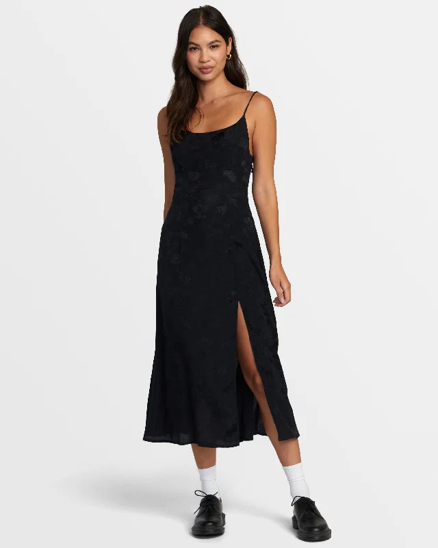 Invisible Man Midi Dress - Black Elegant Faux Wrap Midi Dress