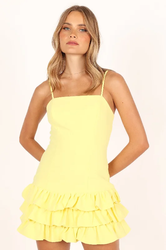 Junee Mini Dress - Lemon Cozy Sweater Mini Dress