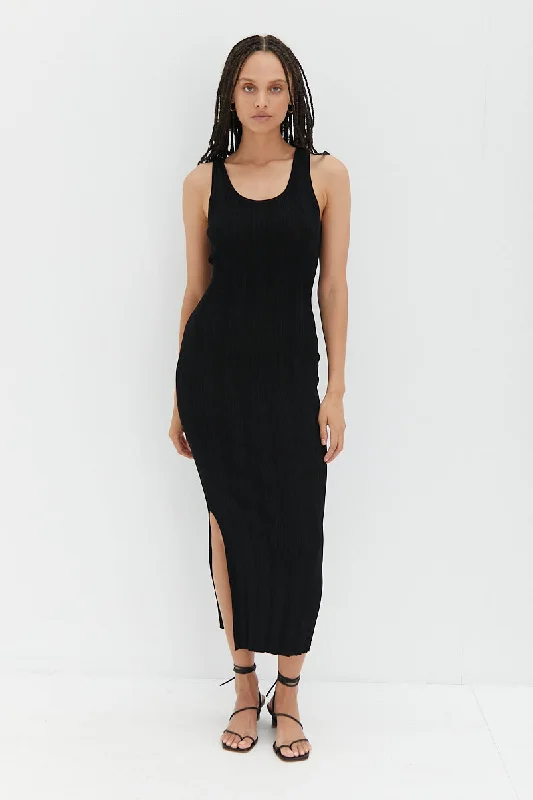 Knit Midi Dress - Black Comfortable Knitwear Midi Dress