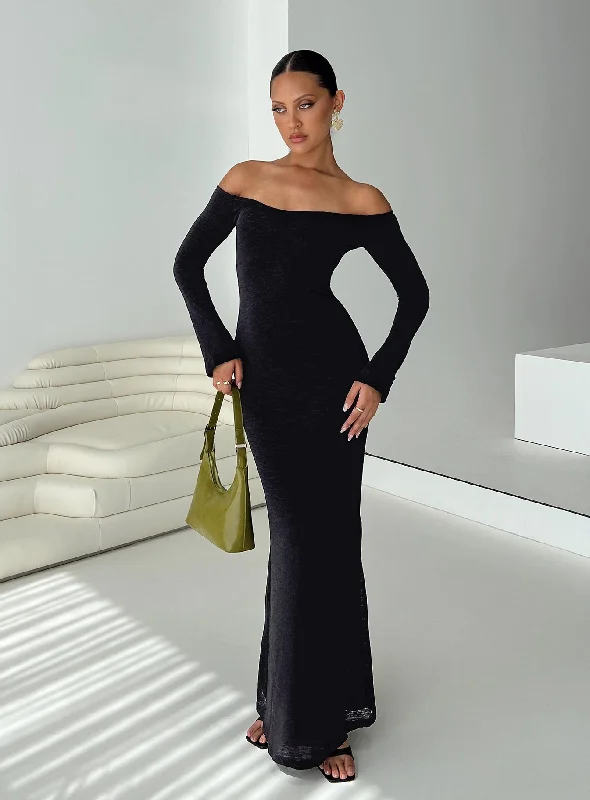 Korey Off The Shoulder Maxi Dress Black Stylish A-Line Maxi Dress