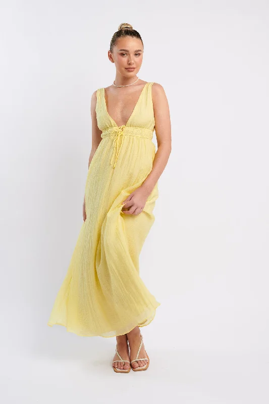 Kylin V-Neck Tied Bust Maxi Dress Lemon Chic Button-Up Maxi Dress