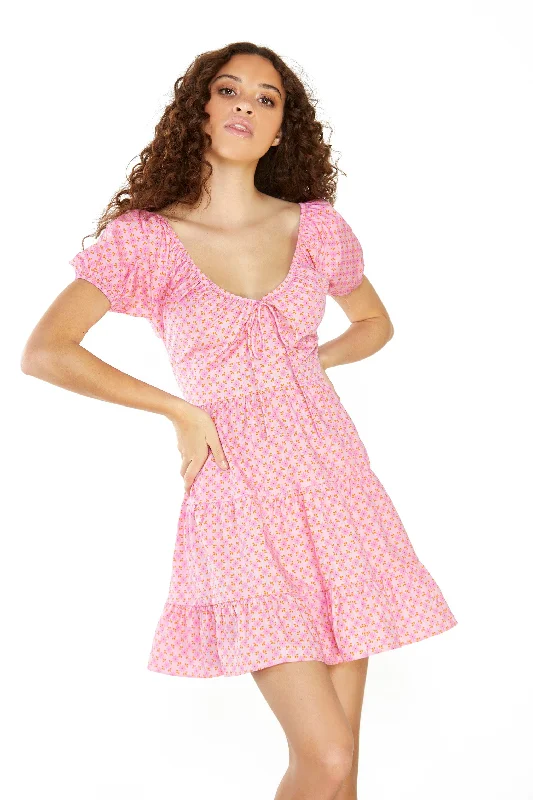 Glamorous Sixties Geo Ditsy Milkmaid Mini Dress Classic Floral Print Mini Dress