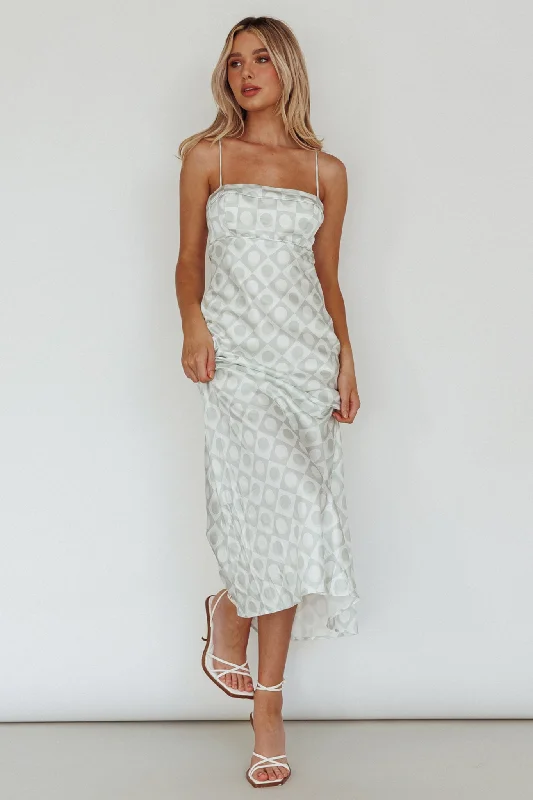 Lane Cove Cami Strap Maxi Dress Print Matcha Stylish Off-Shoulder Maxi Dress