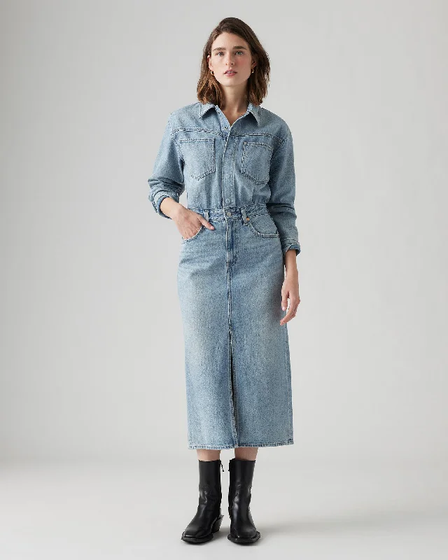 Western Denim Midi Dress in Feeling This Stylish Silk Midi Dress