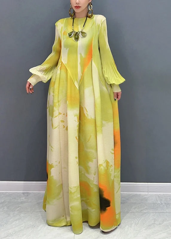 Light Green Print Patchwork Chiffon Maxi Dress Long Sleeve UU1061 Chic Off-Shoulder Maxi Dress